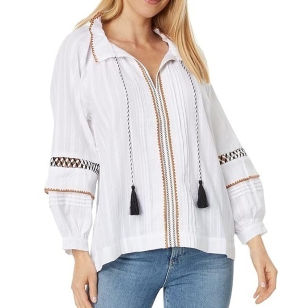 Elliott Lauren ‘Free Spirit’ boho style pullover top with tassels embroidery XL